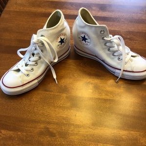 CONVERSE white wedge high top sneaker